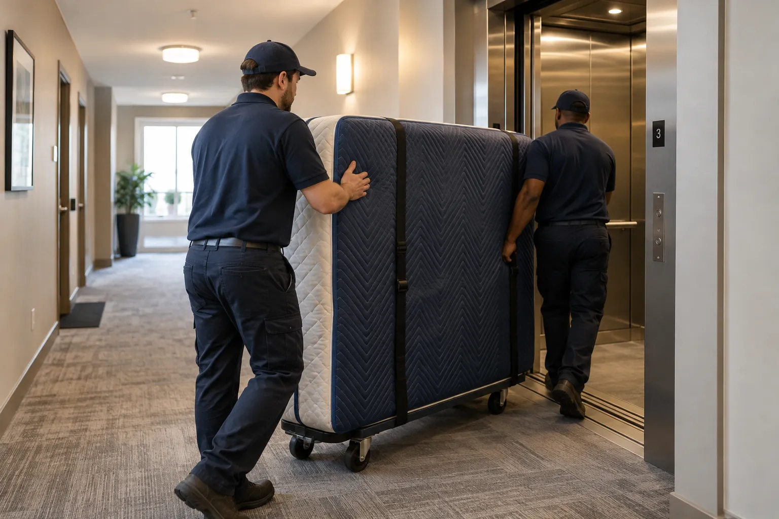 Mattress approaching an apartment elevator